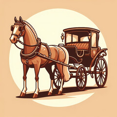 Flat vector illustration of a classic horse-drawn carriage with clean geometric design and warm elegant tones, representing vintage travel, historical transport, and royal tradition in art