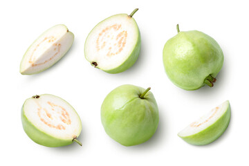 set of guava  fruits isolated on white
