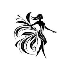 Tribal tattoo design featuring a woman’s silhouette with floral and animal elements in a black and white style
