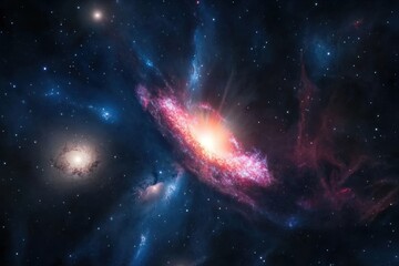 Obraz premium Colorful spiral galaxy illuminated by vibrant cosmic clouds in deep space