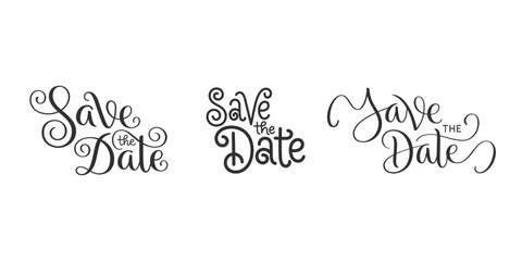 Set of black vector SAVE THE DATE hand lettering banner