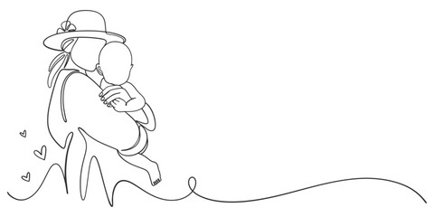 Mothers and son line art style vector illustration, mother day celebration background