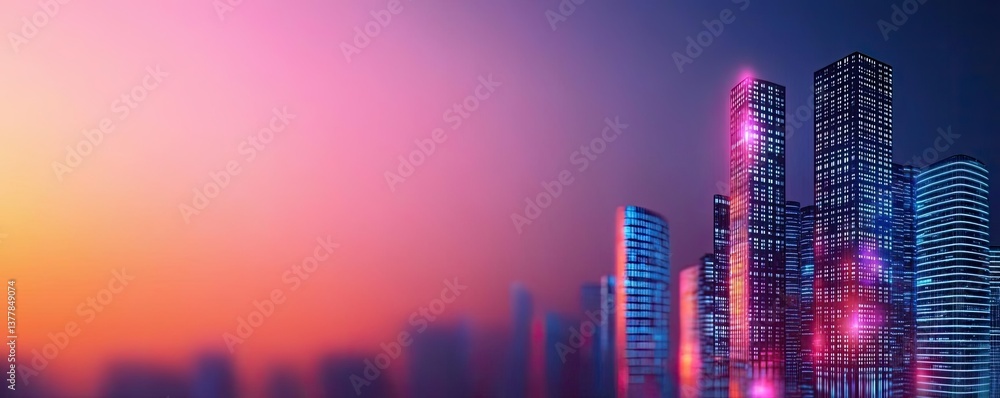 Poster motion blur city in digital cyberspace with future skyline concept. abstract skyline with colorful l