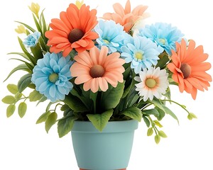 Colorful Gerbera Daisies in Pot.