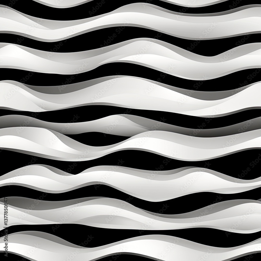 Poster this design features a seamless pattern of wavy black and white lines resembling zebra stripes, idea