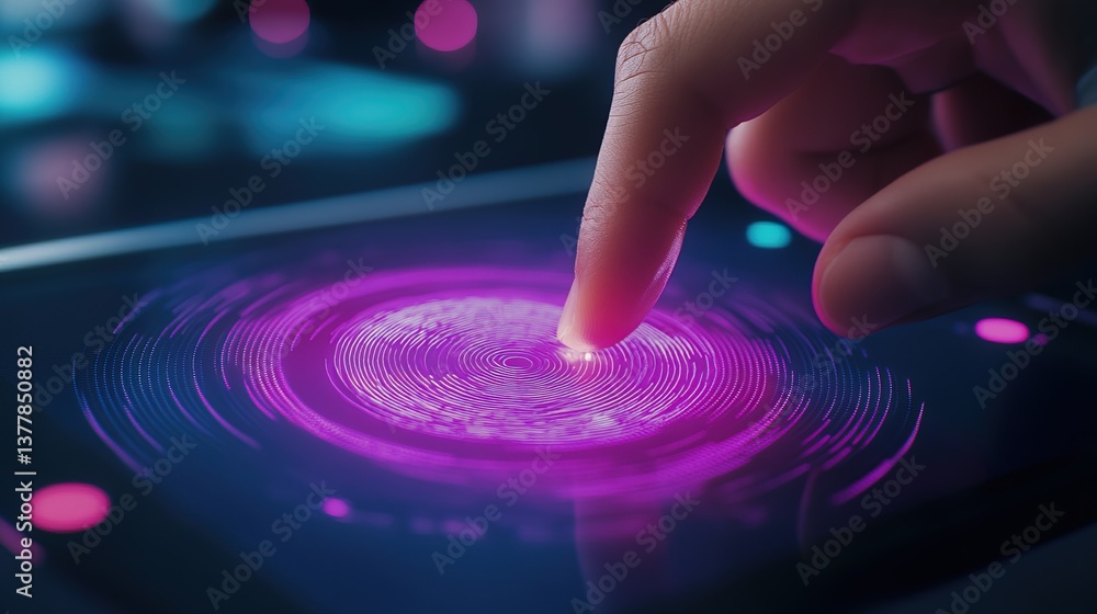 Aufkleber exploring the futuristic interface with a glowing touchscreen interaction