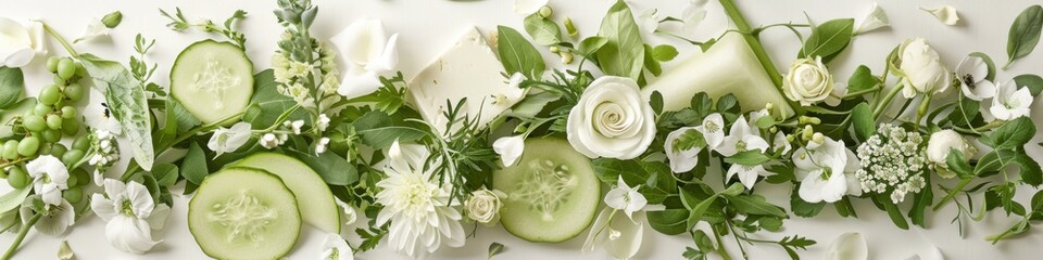Decorative banner featuring fresh greenery and cucumber slices for a natural, elegant touch in event design