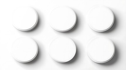 Six Minimalist White Round Shapes with Subtle Shadows on Clean White Background Texture