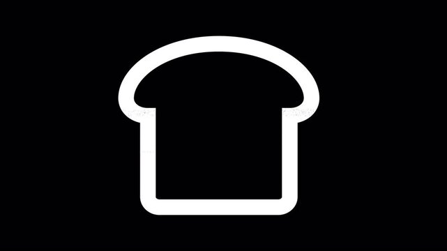 Icon bread slice is distorted. Glitch. Noise, chromatic aberration, geometric distortion. Transparent background, looped. In-Out looped. Alpha BW at the end