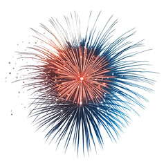 Naklejka premium Red and blue fireworks exploding on a transparent background for festive celebration, independence day, and new years eve Concept of celebration, freedom, and patriotism