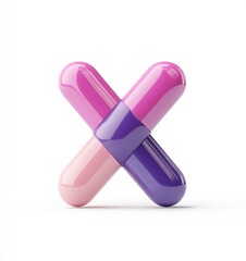 Intersecting Capsules with Vibrant Pink and Purple Shades isolated on white background