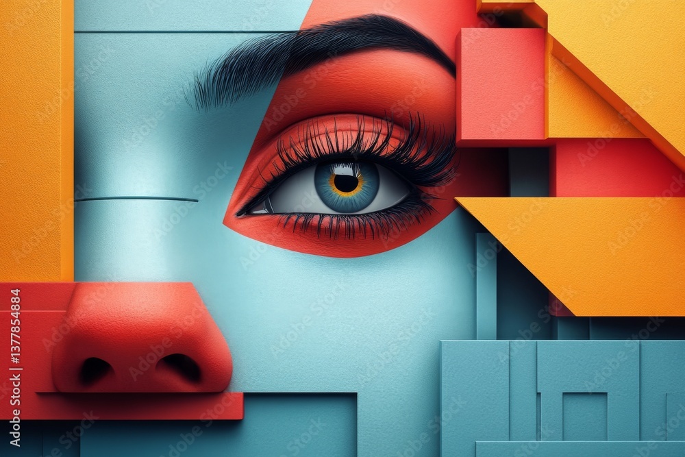 Poster a close-up reveals a blend of geometric shapes and vibrant colors, highlighting a stylized eye amids