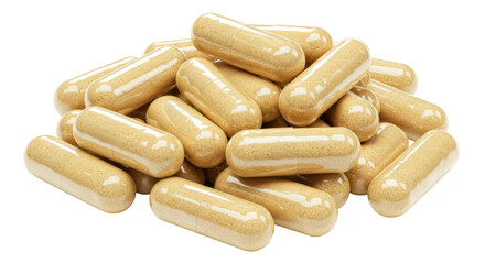 Isolated Heap of Nutritional Supplement Capsules