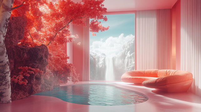 Pink Paradise Indoor Spa with Mountain View