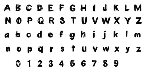 Bold streak brush-style alphabet and numbers