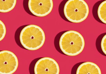 Obraz premium Lemon Slices on Pink Background
