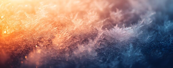 Fototapeta premium Abstract Winter Frost Texture Background Image Orange Blue Cold Icy Sparkling Crystallized Ice Pattern Nature Design Winter Wonderland Frozen Delicate