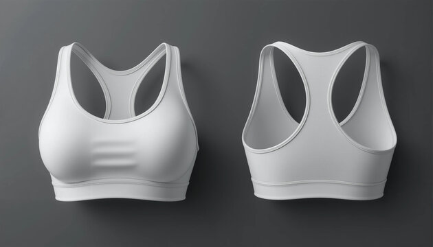 3D mockup of white sports bra with racerback design for fitness apparel branding and e-commerce