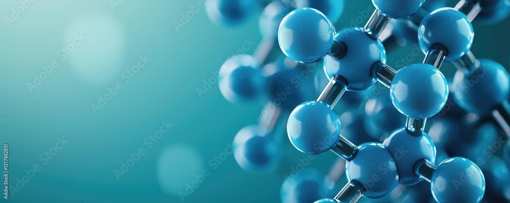 Poster blue exosome particles with three-dimensional sphere concept. close-up view of blue molecular struct