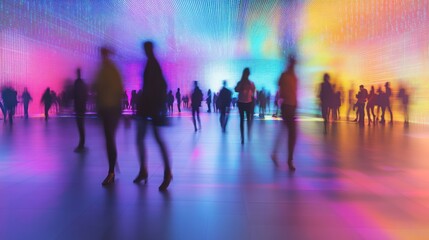 Blurred Crowd in Vibrant Neon Lights