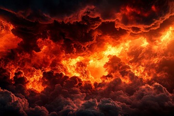 Fototapeta premium Fiery Clouds Dramatic Skyscape with Intense Orange and Black Hues