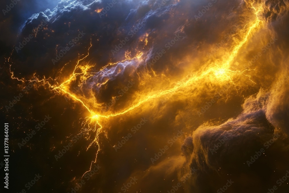 Aufkleber visual display of lightning in a dark stormy sky with vibrant colors and dynamic patterns