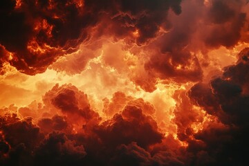 Dramatic Red Clouds Forming Intense Sky with Orange Glow Light