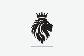 Obraz premium minimalist silhouette of lion's head front with a crown on its head as logo style in black and white