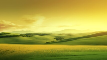 Obraz premium Serene Rolling Hills Landscape Under Golden Sunset Sky