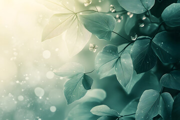 Serene Teal Leaves Nature Background Botanical Soft Light Elegant Green Tranquil Peaceful Spring Summer Fresh Delicate Foliage Artistic Design Image  