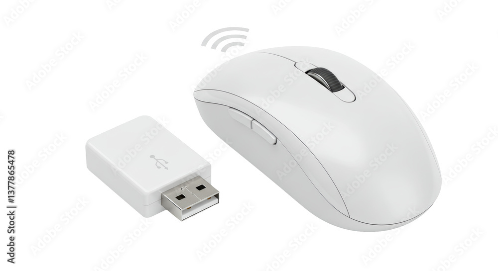 Poster isolated wireless white computer mouse with usb receiver
