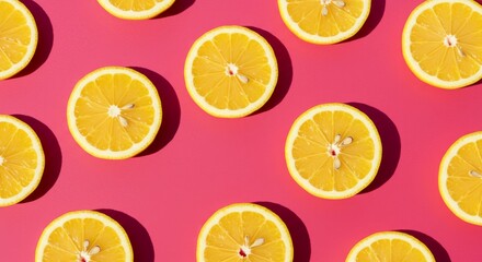Obraz premium Lemon Slices on Pink Background