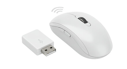 Isolated Wireless White Computer Mouse with USB Receiver