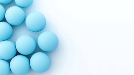 Blue exosome particles with three-dimensional sphere concept. Colorful blue candies arranged on a clean white surface.