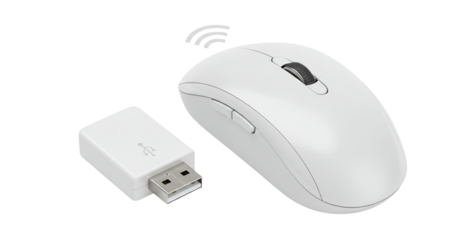 Isolated Wireless White Computer Mouse with USB Receiver