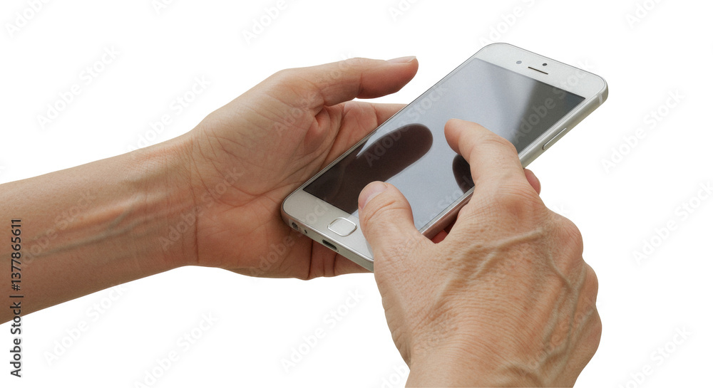 Aufkleber isolated hands using smartphone with blank screen for app mockup