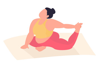 fat woman stretching in yoga pose