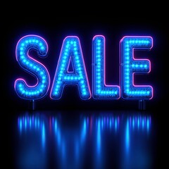 Neon Blue Sale Sign with Reflection