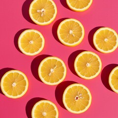 Obraz premium Lemon Slices on Pink Background