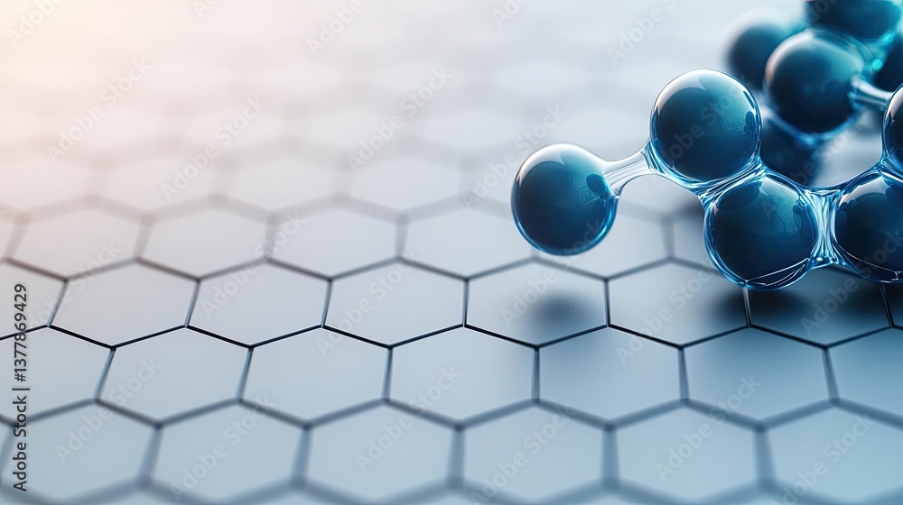 Aufkleber blue exosome particles with three-dimensional sphere concept. molecular structure against a hexagona
