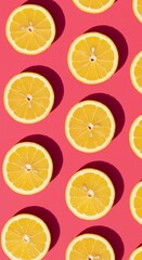 Fototapeta premium Lemon Slices on Pink Background