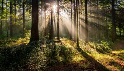 Obraz premium sun rays through the forest