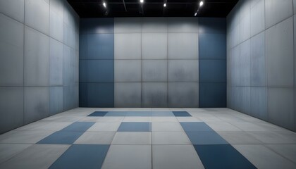 A wide-angle shot of a concrete wall and floor, the wall is made up of several vertical panels, each with a slightly different texture and color