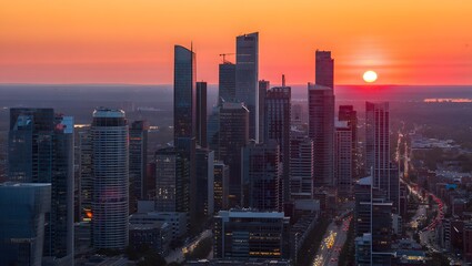 Obraz premium City Skyline at Sunset – Generative AI