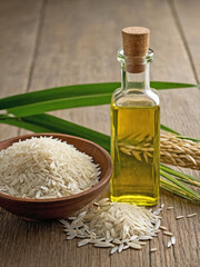 a simple, elegant glass bottle of rice bran oil
