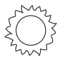 Sun star with light rays thin line icon, arabian desert concept. Vector graphics. Desert hot sunshine sign on white background, outline style icon for mobile or web design.