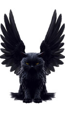 Fototapeta premium Black Cat With Winged Fantasy Illustration On Transparent Background