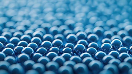 Obraz premium Blue exosome particles with three-dimensional research concept. Close-up of shiny blue spheres reflecting light patterns.