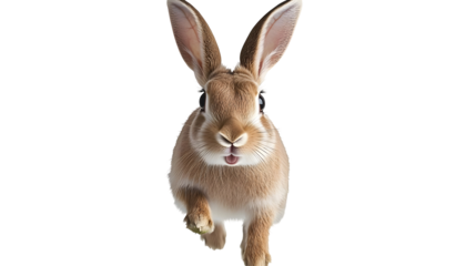 Brown Rabbit Running Isolated Photo With White Background