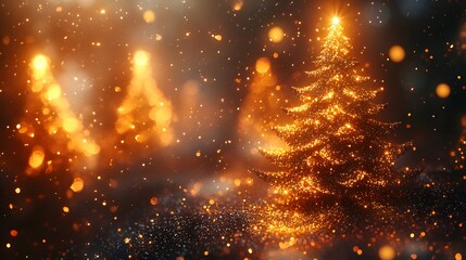 Obraz premium A festive scene with golden christmas trees and shimmering lights creating a magical atmosphere indoors